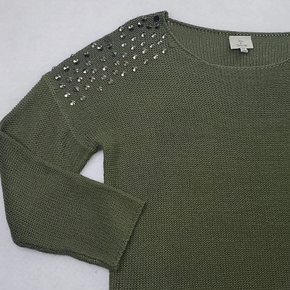 Hot & Delicious Green Studed Sweater Size M/L - Picture 13 of 16
